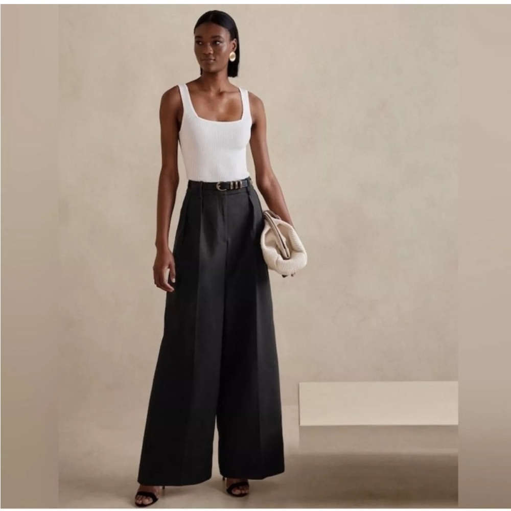 Wide Leg High-Rise Black Trousers - Women's Pants
